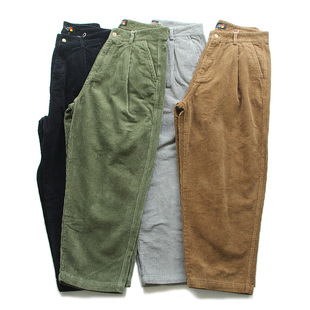 直筒宽松阔腿老爹裤 裤 潮 男日系复古双褶廓形工装 重磅灯芯绒休闲裤