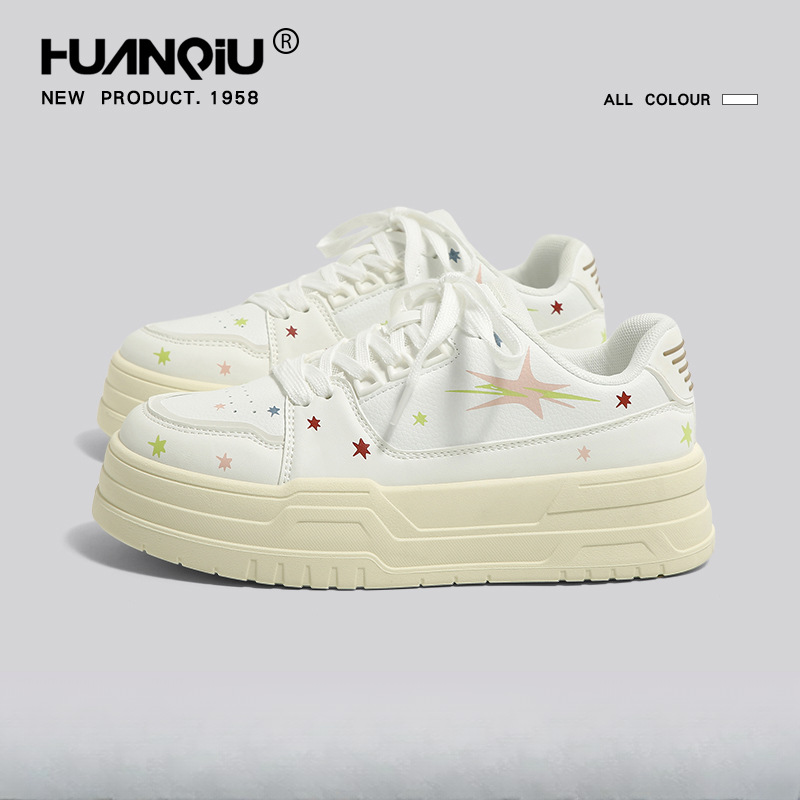 环球厚底星星小白鞋女款2024夏季新款百搭休闲鞋学生运动春秋板鞋