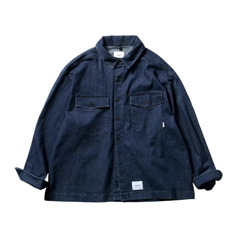 WTAPS 24SS日系新品复古休闲宽松丹宁牛仔衬衫男女宽松纯色外套