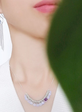 INIZI蓝色托帕石锁骨项链女 纯银半宝石 可调节气质优雅