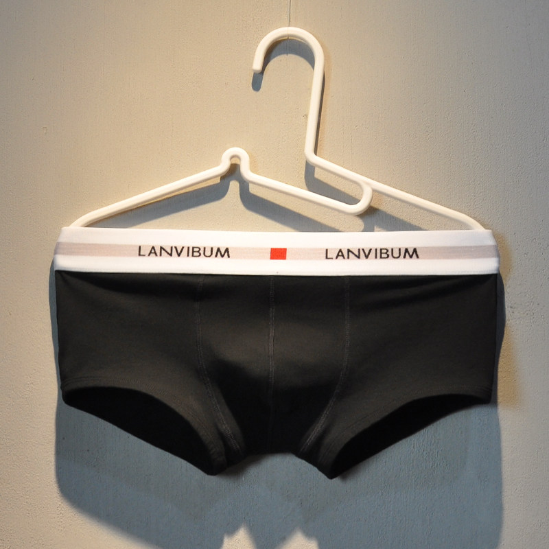 男士纯棉内裤男纯色平角裤青年低腰性感U凸囊袋运动四角短裤头潮