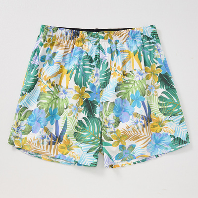 新款男士阿罗裤纯棉梭织中腰四角短裤青年潮流个性复古印花家居裤