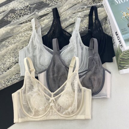 性感蕾丝网纱大胸显小超薄大码内衣女提拉收副乳聚拢软钢圈文胸罩