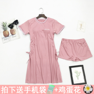 圆领泳衣女 收腰少女粉色带袖 韩国泳装 连体长裙保守显瘦遮肚平角裤