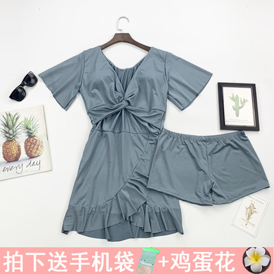 胖妹妹遮肉大码泳衣女裙式连体性感镂空大胸女式显瘦遮肚泳装平角