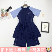 泳装 新款 保守遮肚显瘦防走光五分裤 游泳衣女连体裙式 运动大码