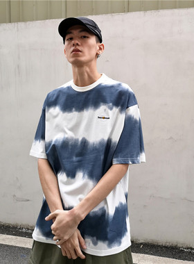 日系oversize扎染小雏菊T恤男ins嘻哈半袖潮牌原宿bf港风情侣短袖