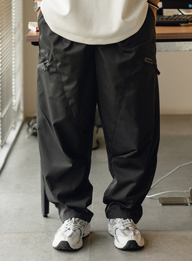 日系潮牌户外机能杜邦Teflon三防单褶斜拉链口袋宽松百搭休闲裤男