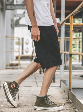 新款夏季余文乐ins潮牌日系工装裤休闲短裤男宽松直筒抽绳五分裤