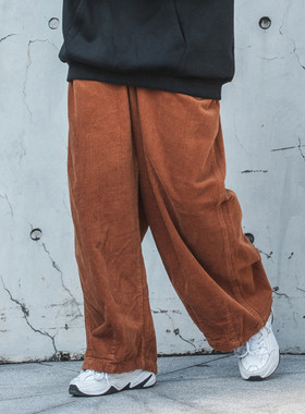 日系工装裤男潮牌复古休闲ins灯芯绒坠感阔腿裤加厚直筒宽松长裤