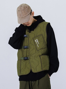 日系复古机能风工装无袖棉潮牌马甲宽松外搭保暖坎肩男女夹克INS