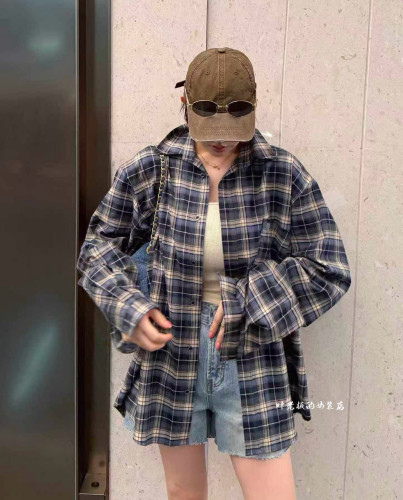 Z236口袋衬衣 诗歌兰欧货2026夏款女装 气质蓝色中长款宽松衬衫女