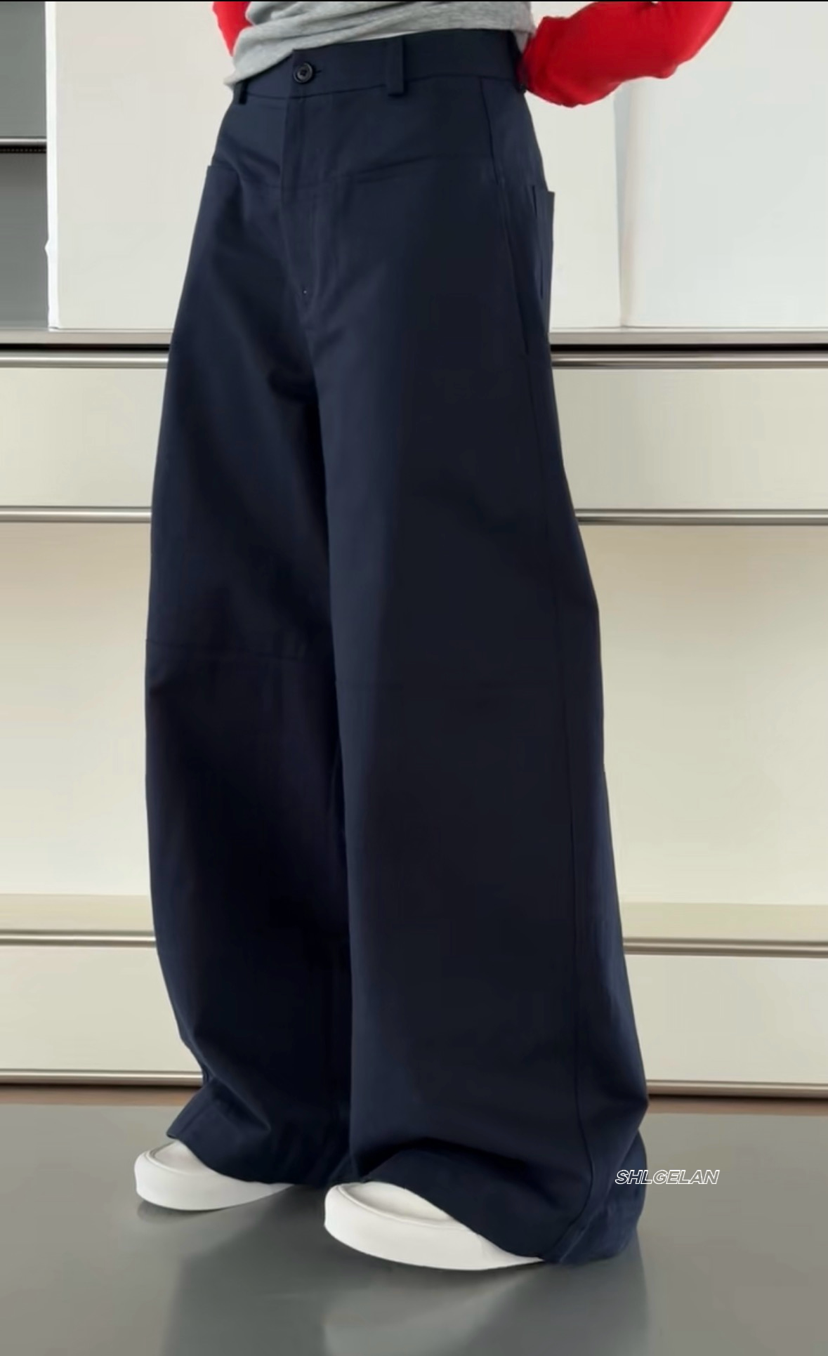 T3723休闲裤 诗歌兰欧货女装2026春款气质藏青蓝休闲阔腿裤工装裤