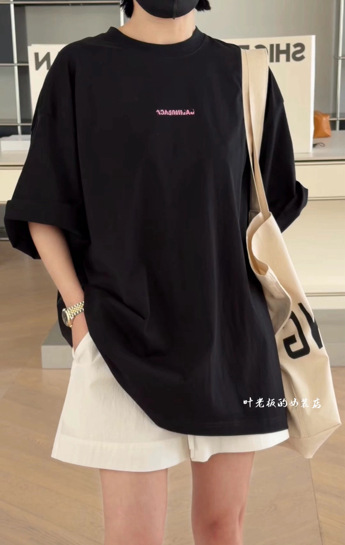 C58699休闲短袖 诗歌兰欧货2026夏款显瘦黑色后背刺绣粉色字母T恤