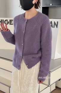 81127闪闪毛衣开衫 诗歌兰女装2026早春款气质紫色圆领针织开衫女