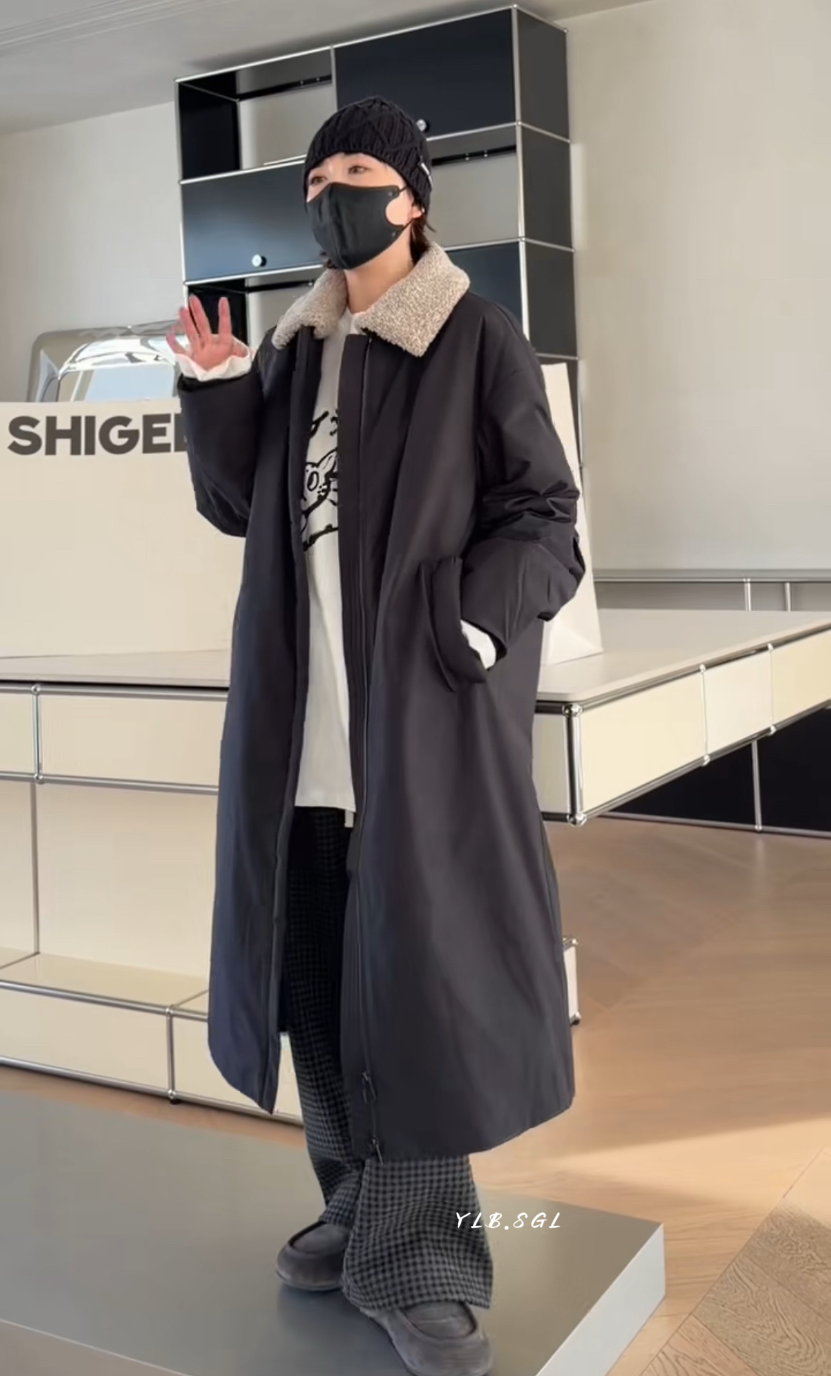 25203诗歌兰女装2015冬款 气质深灰色长款可脱卸毛领鹅绒外套女