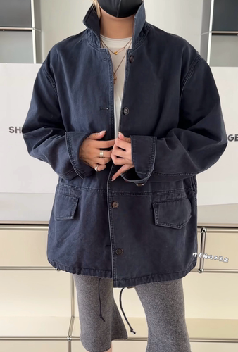 C58674牛仔外套 诗歌兰厂货26秋款气质复古水洗蓝色工装风外套女