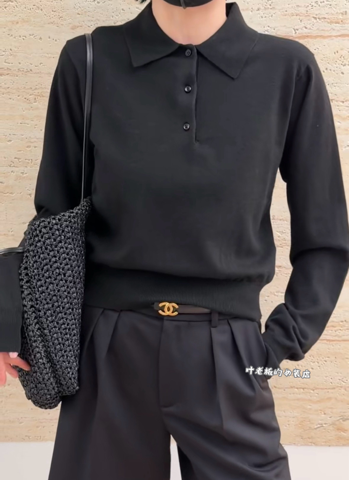 C26053POLO针织衫 诗歌兰厂货26秋冬款百搭显瘦黑色翻领羊毛毛衣