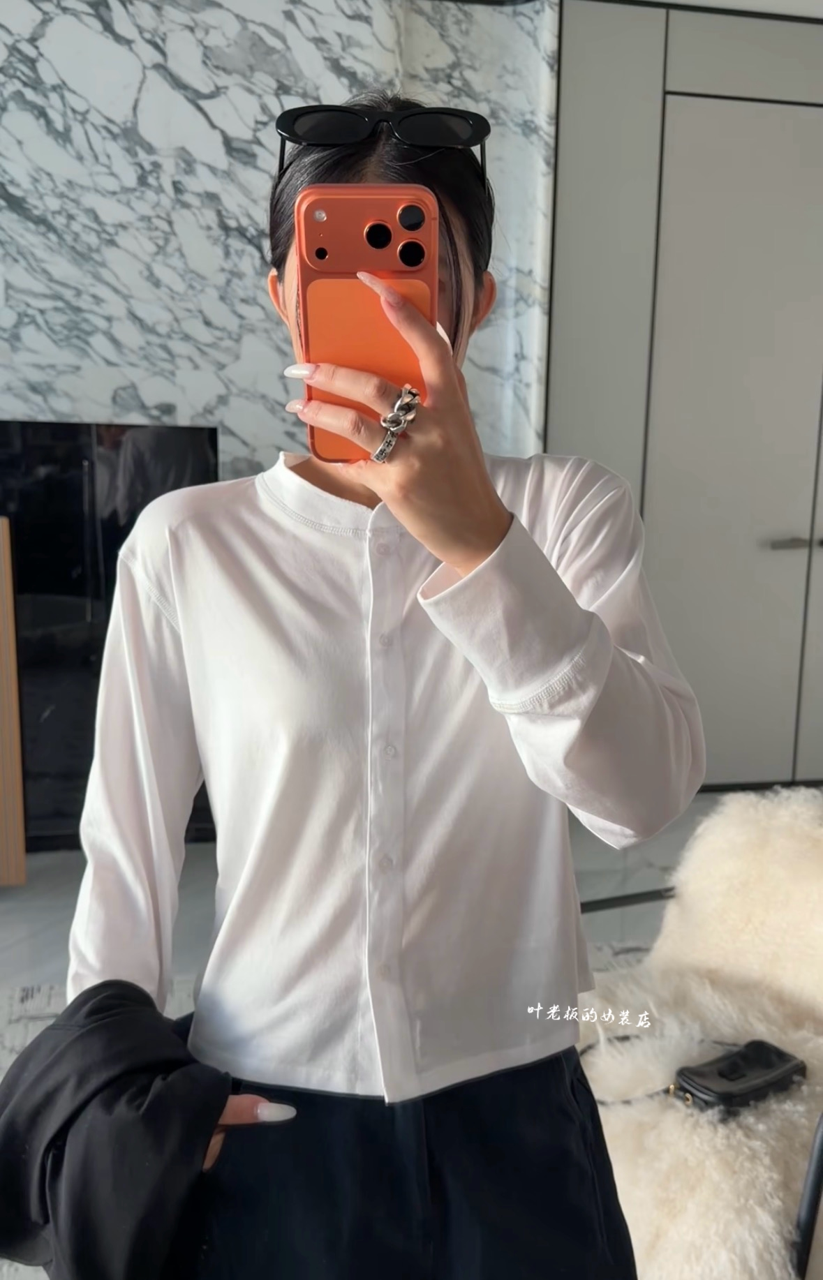 P0102开衫长袖 诗歌兰女装26早秋款 简约白色小立领纽扣长袖上衣