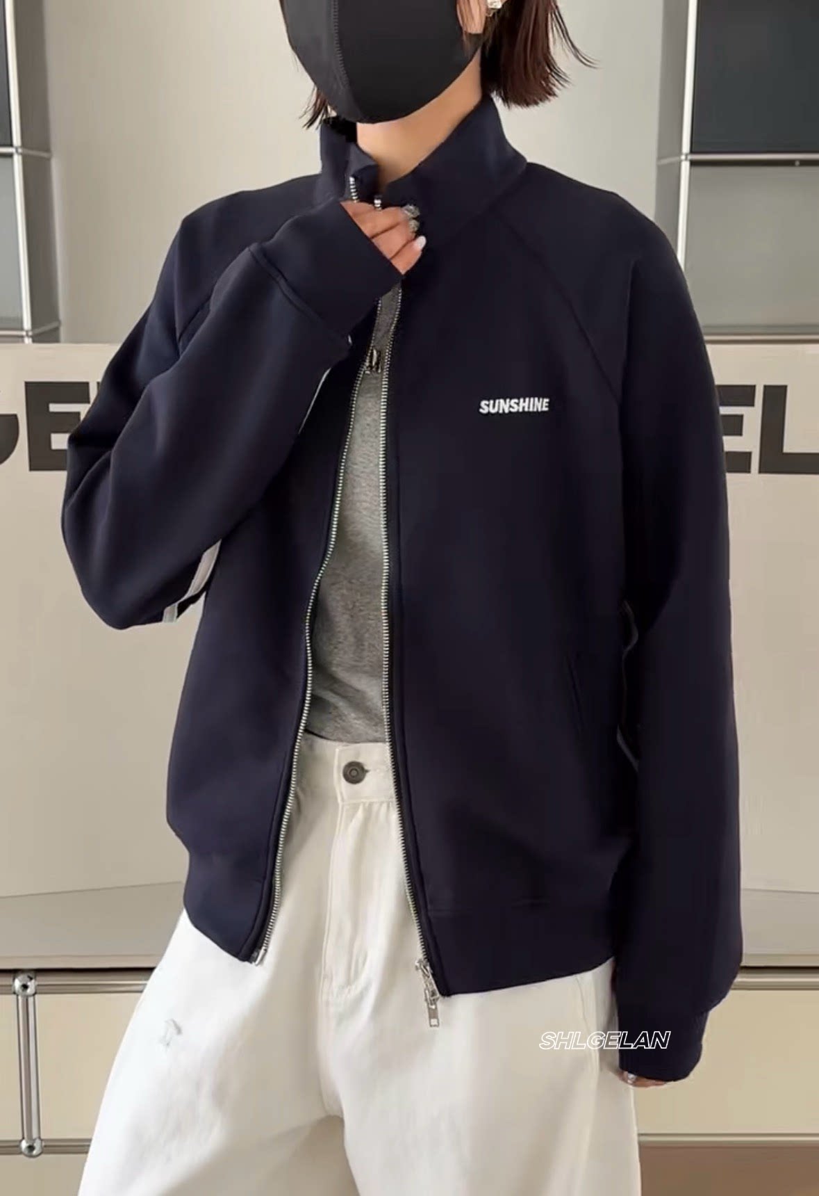 26-223休闲开衫 诗歌兰欧货女装2026春款百搭藏青蓝立领拉链卫衣