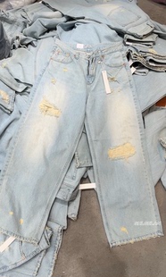 H7140洋气破洞裤 诗歌兰韩货女装2026春款气质浅蓝色磨破牛仔裤女