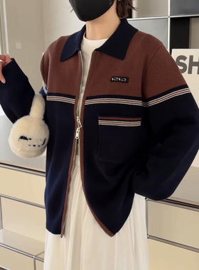 88956针织拉链外套 诗歌兰女装2026早春款气质咖色翻领棒球上衣女