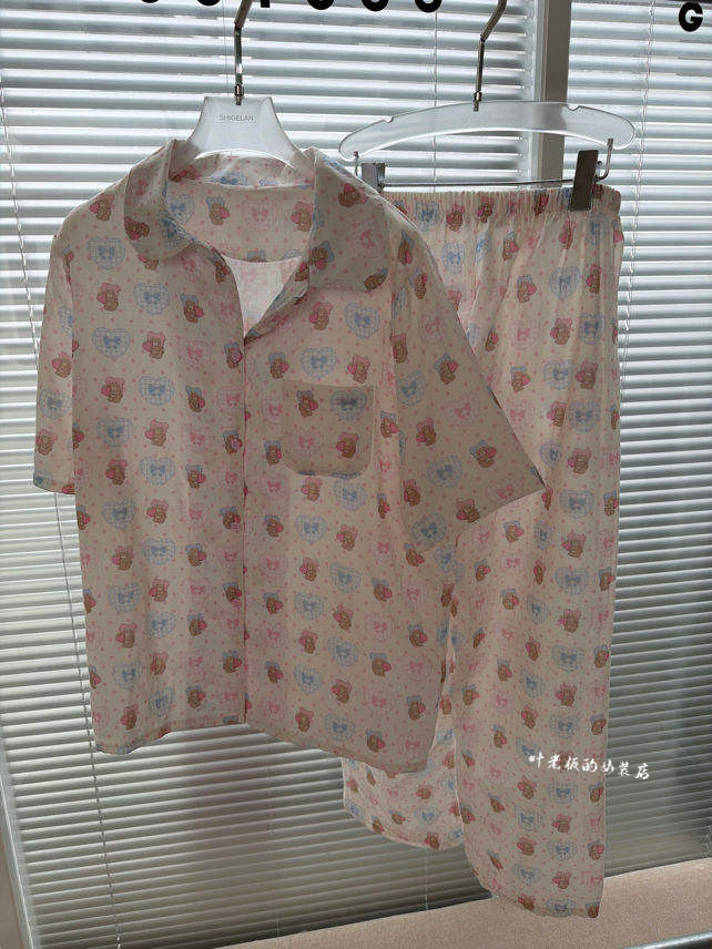 T6234小熊家居服 诗歌兰欧货2026夏款 粉色小熊上衣+长裤睡衣套装