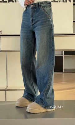8023诗歌兰女装2025冬款气质百搭水洗复古蓝色不加绒直筒牛仔裤女