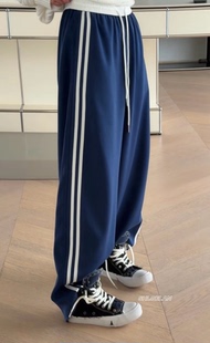 26-103欧货休闲裤 诗歌兰女装2026春款气质百搭蓝色条纹运动卫裤