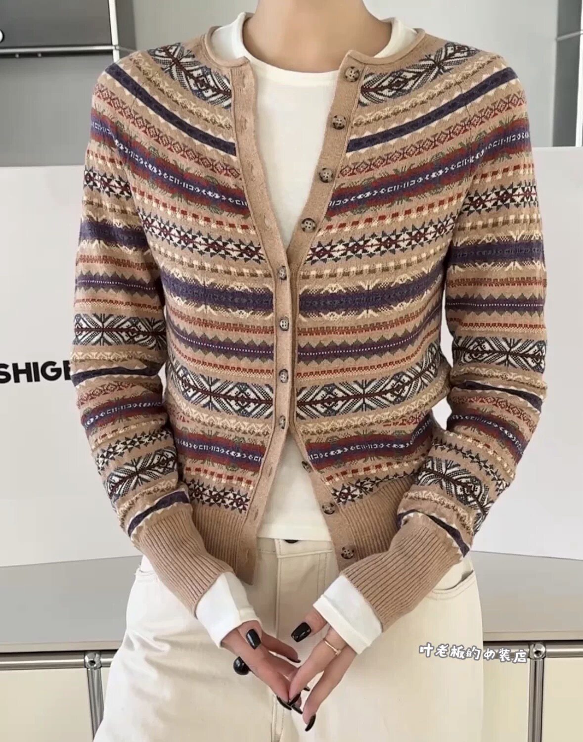 C26027复古针织衫诗歌兰厂货女装26秋冬款时尚气质卡其色花纹开衫