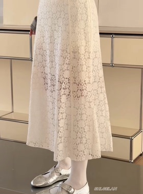 H06226诗歌兰韩货女装2026春款气质白色高腰镂空花瓣蕾丝半身裙女