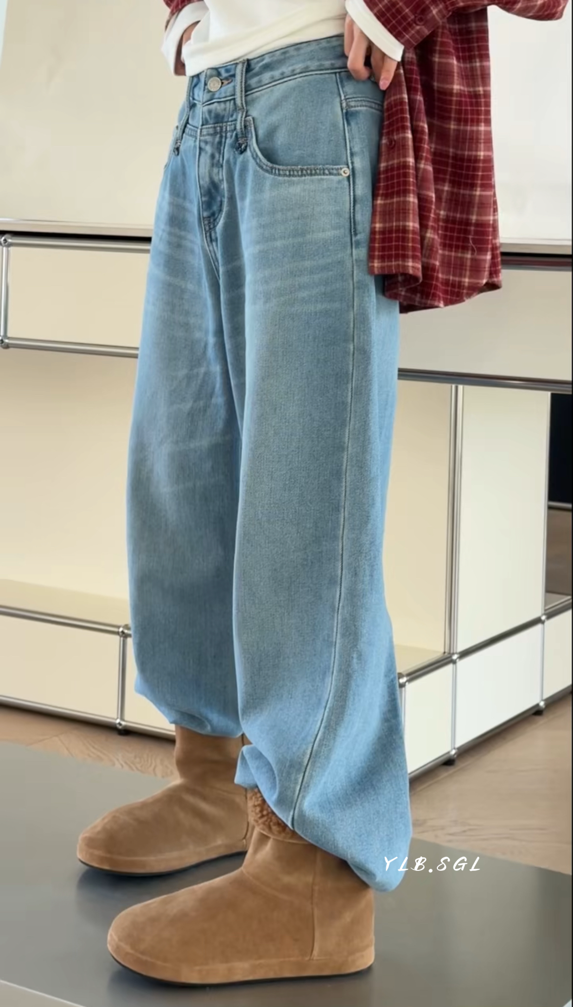 现货09788诗歌兰女装2025冬款 百搭浅蓝色猫抓纹加绒靴裤牛仔裤女,女装/女士精品,休闲裤,淘宝优惠券,粉丝福利购,淘宝优惠卷