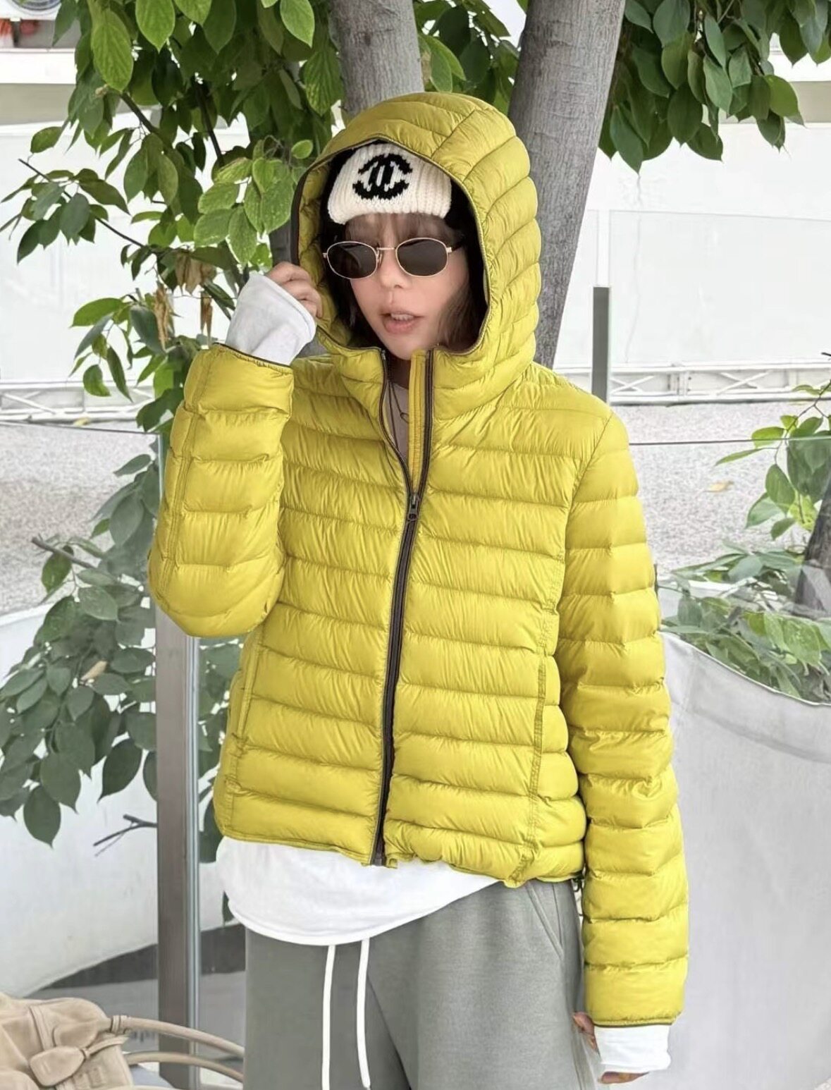 T66233连帽羽绒服 诗歌兰女装26冬气质百搭绿色排骨羽绒外套女
