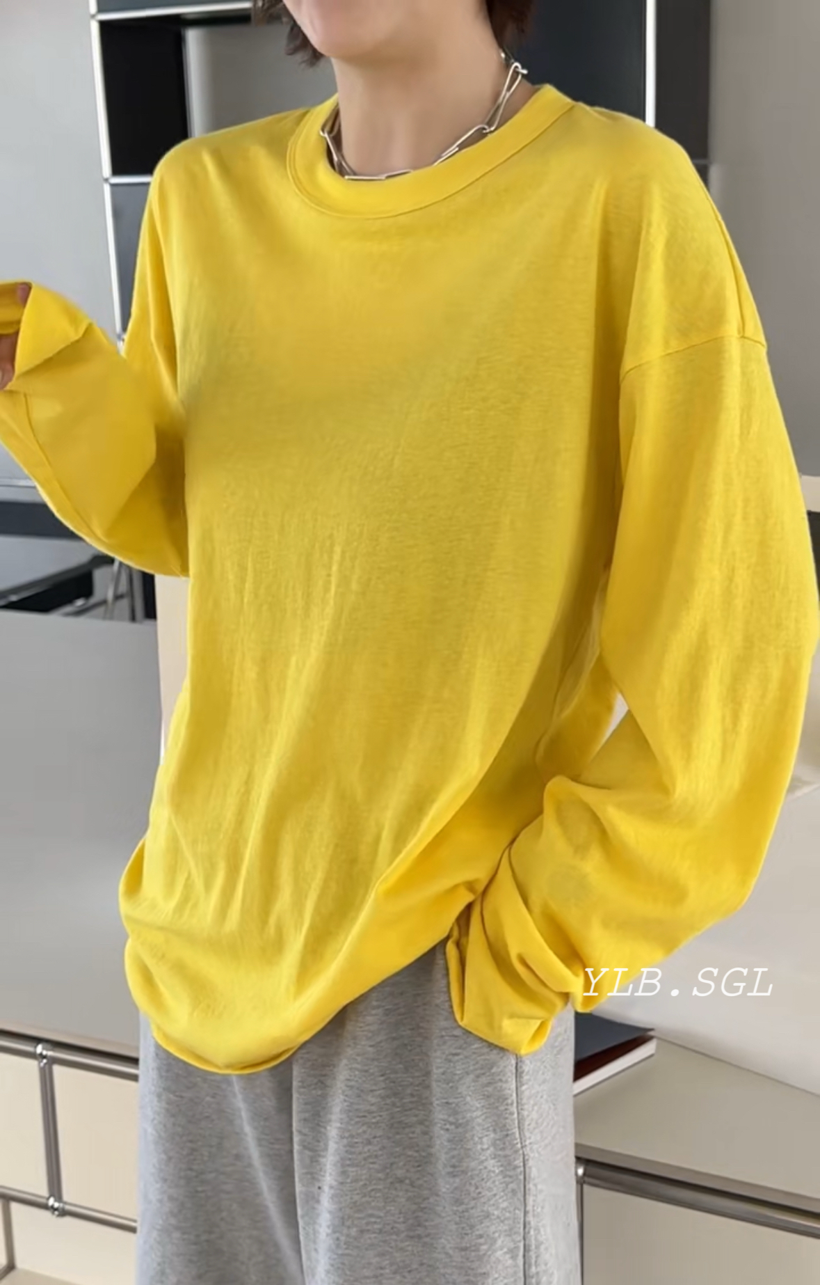 C58187诗歌兰女装2025秋款 时尚气质亮黄色薄款圆领长袖休闲T恤女