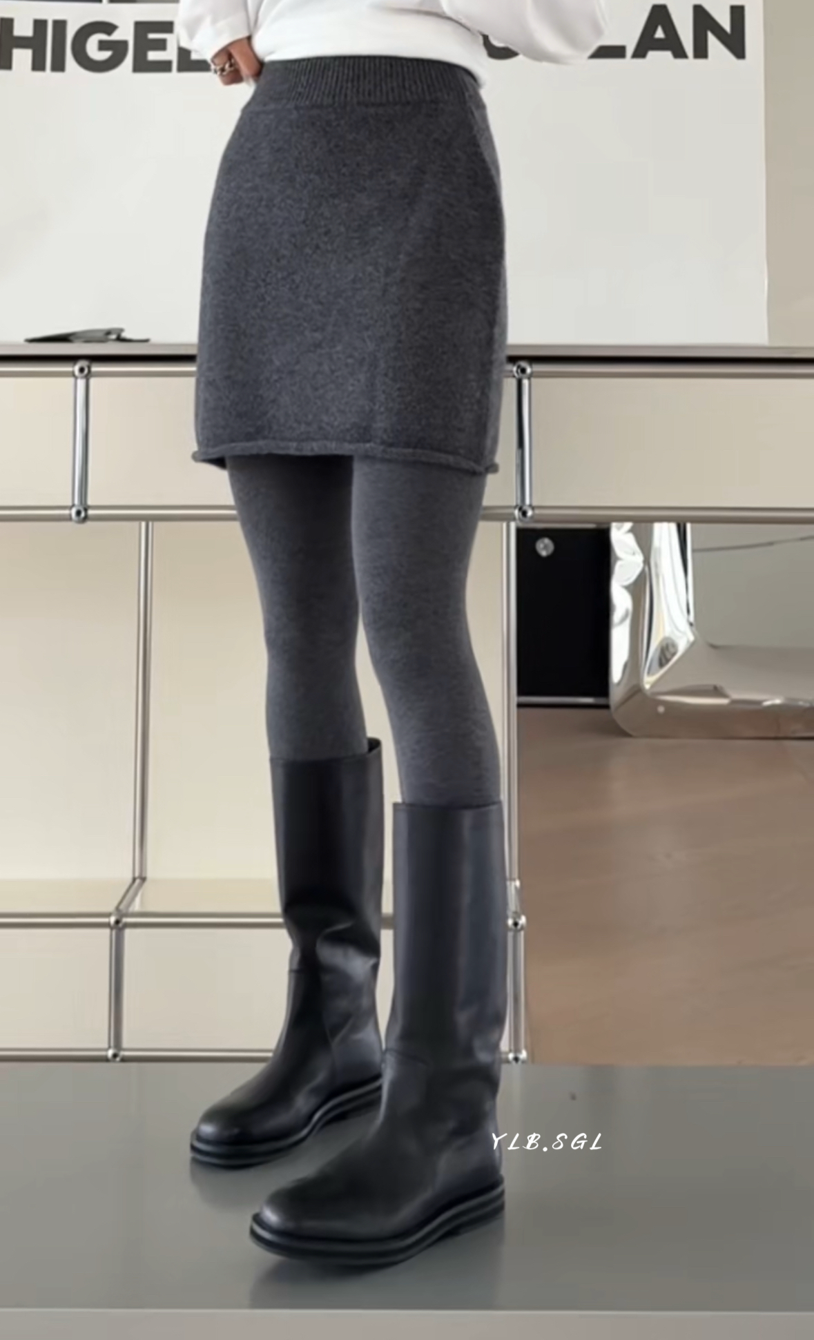 现货25103诗歌兰女装2025冬款 百搭深灰色松紧腰卷边羊毛针织短裙,女装/女士精品,半身裙,淘宝优惠券,粉丝福利购,淘宝优惠卷