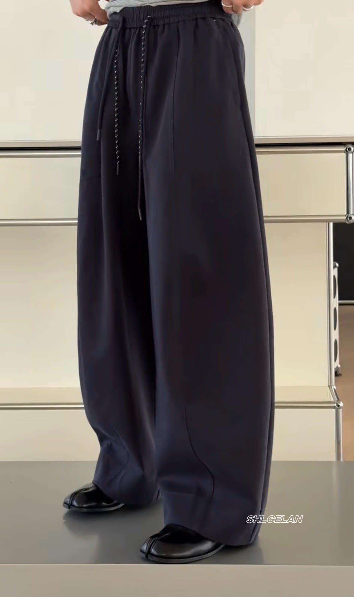 T12255欧货休闲裤 诗歌兰女装2026春款百搭气质黑色松紧腰卫裤女