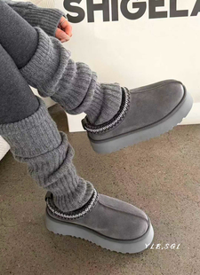 672诗歌兰堆堆袜2025冬款 时尚百搭深灰色毛线袜套中筒袜女靴袜