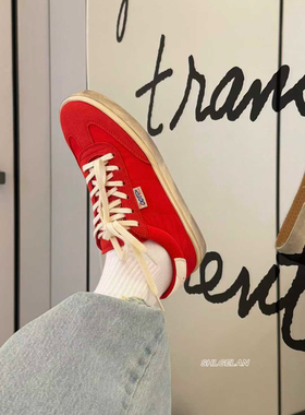 诗歌兰女鞋2026春款气质百搭红色复古擦色脏脏鞋平底运动帆布鞋女