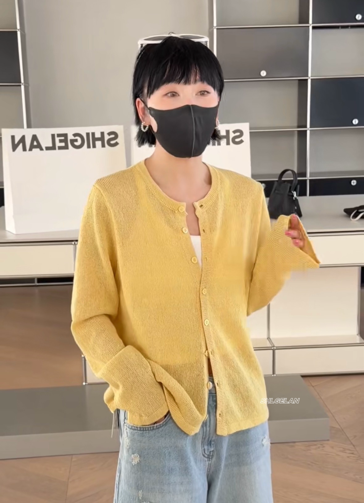 现货P91070防晒衫 诗歌兰女装2026春款气质亮黄色薄款圆领针织衫