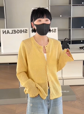 现货P91070防晒衫 诗歌兰女装2026春款气质亮黄色薄款圆领针织衫