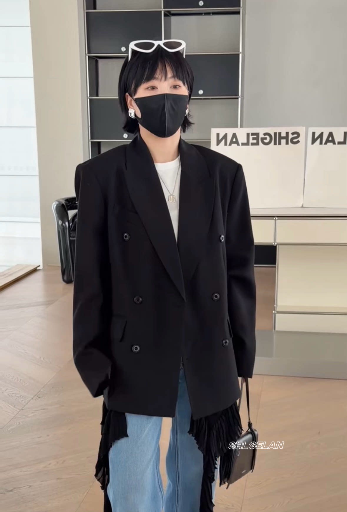 T80037欧货外套 诗歌兰女装2026春款气质黑色拼接花裙西装外套女