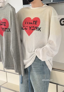 Z73长袖上衣 诗歌兰韩货女装 2026春款气质做旧白色字母爱心T恤女