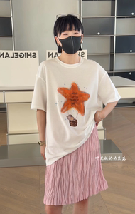 T2867诗歌兰T恤 2026夏款欧货女装简约款白色五角星薄款短袖女