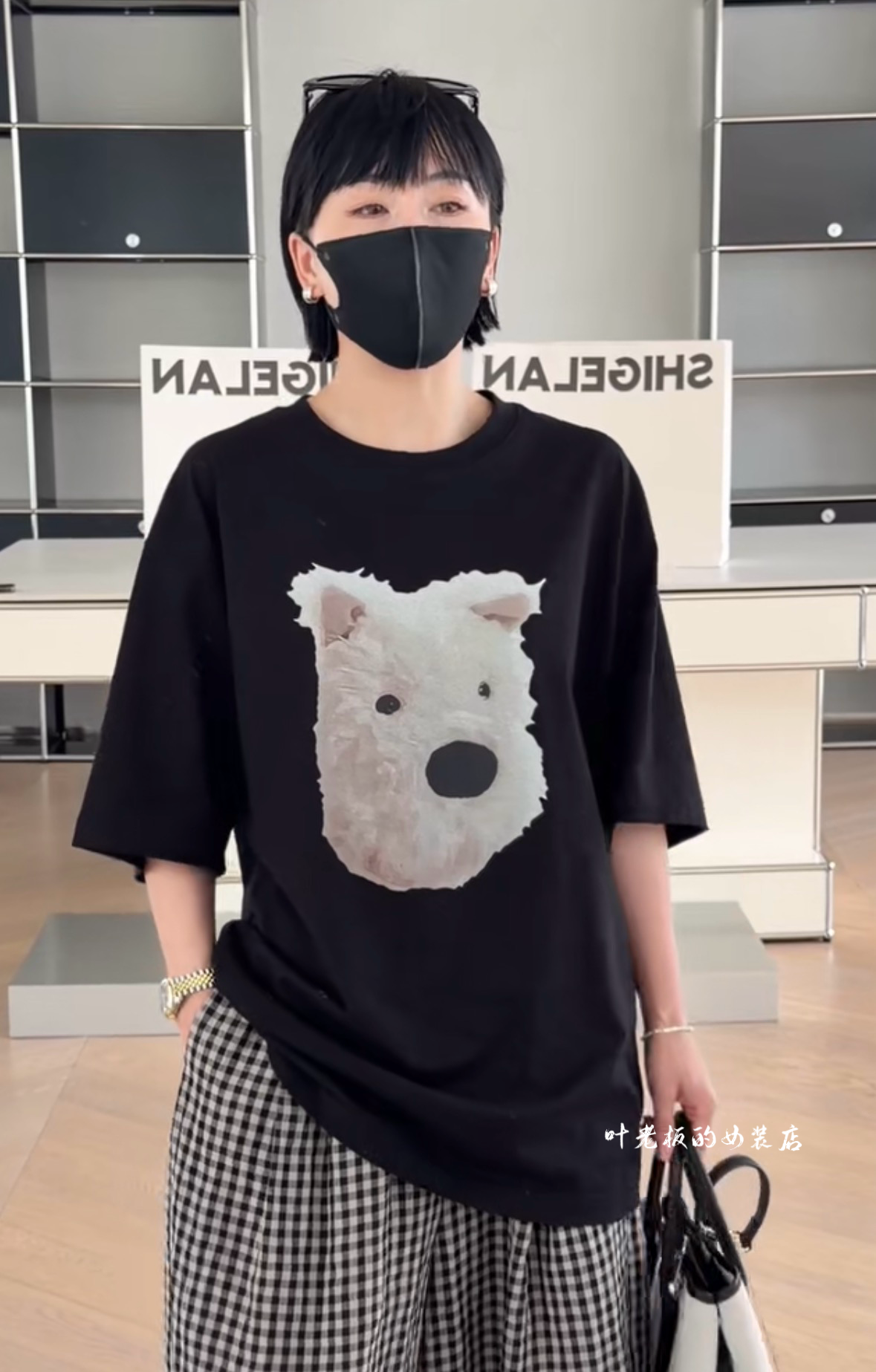 C52224卡通T恤 诗歌兰夏款2026新款女装休闲黑色圆领卡通狗狗短袖