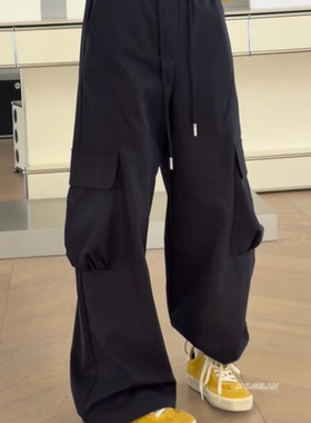 T90-3301抽绳休闲裤 诗歌兰欧货女装2026春款 气质显瘦黑色工装裤