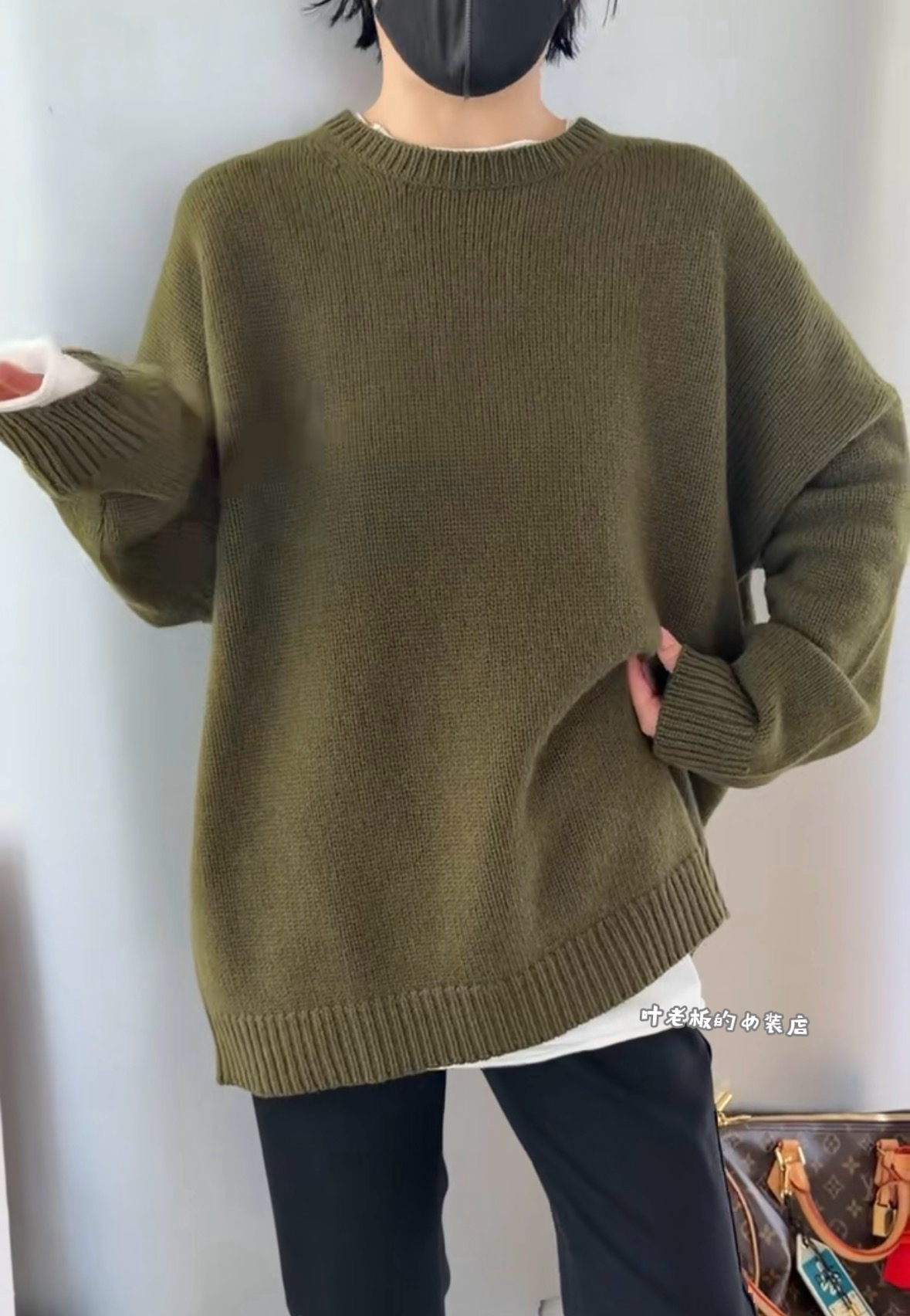 C25044圆领羊毛毛衣 诗歌兰厂货26秋冬款气质芥末绿中长款毛衣女