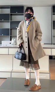 Z25029风衣 诗歌兰欧货女装2026春款气质卡其色V领休闲宽松外套女