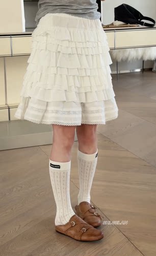 现货16585蛋糕裙诗歌兰欧货女装2026春款 气质甜美木耳边半裙女