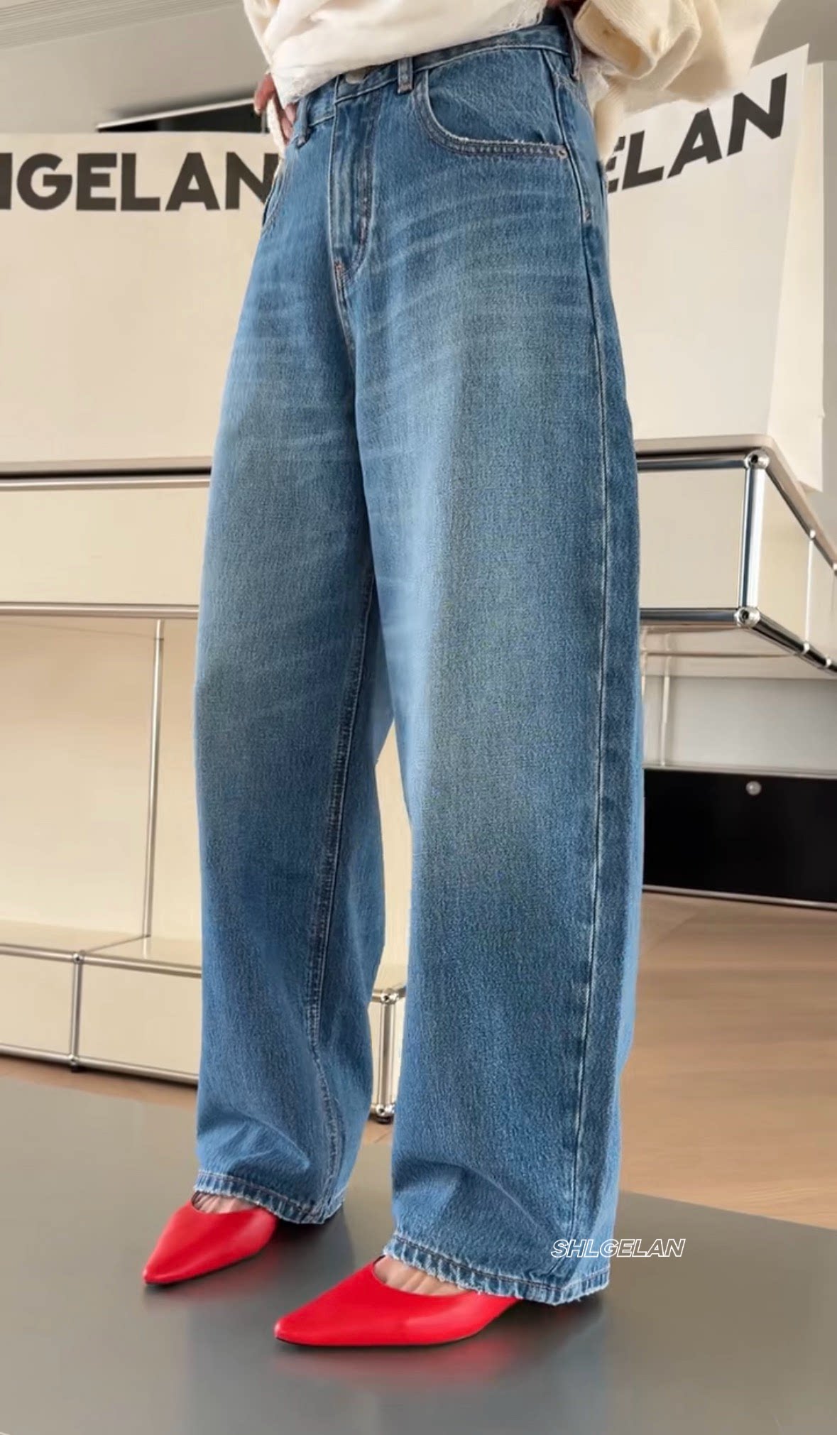 C267577牛仔裤 诗歌兰女装2026春款气质百搭水洗蓝色直筒牛仔裤女