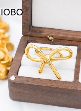 日韩简约小众设计蝴蝶结钛钢戒指